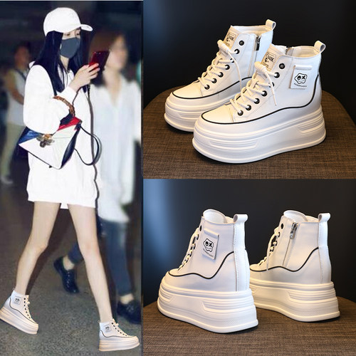 厚底女内增高8cm松糕鞋真皮短靴