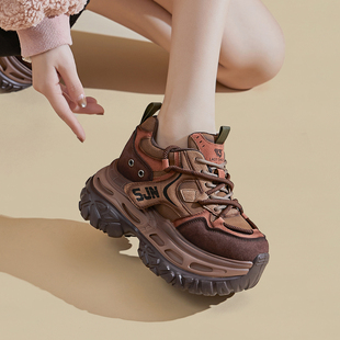 松糕小个子休闲运动单鞋 厚底内增高9CM老爹鞋 时尚 新款 女2026春季