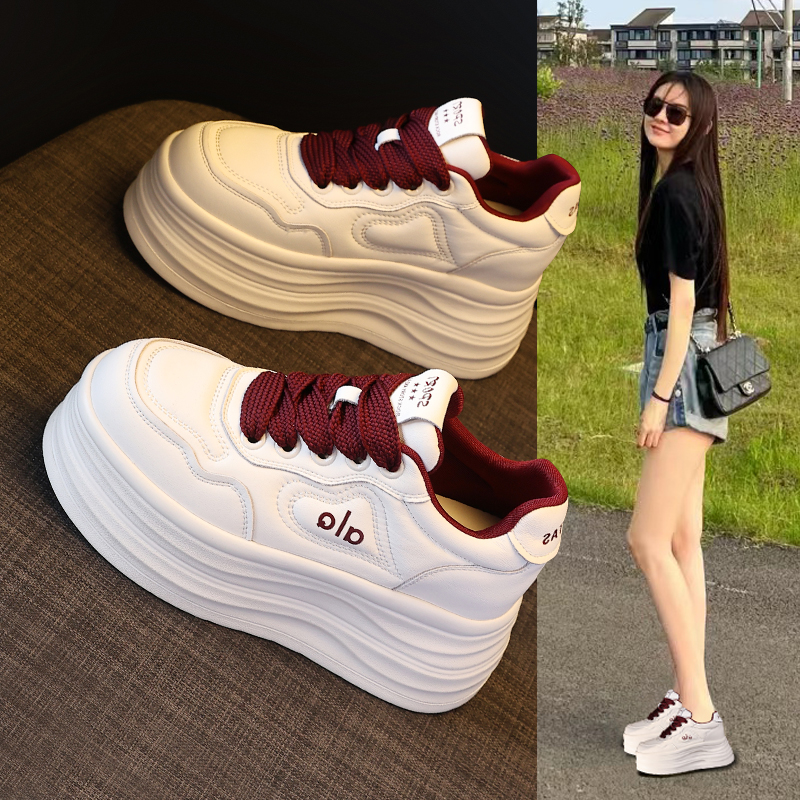 厚底内增高真皮小白鞋女2025秋季新款韩版休闲板鞋子百搭松糕单鞋