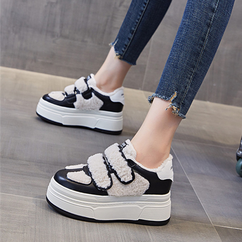 厚底魔术贴松糕板鞋女新款内增高百搭小白鞋冬季加绒保暖毛毛鞋子,女鞋,松糕（摇摇）鞋,淘宝优惠券,粉丝福利购,淘宝优惠卷
