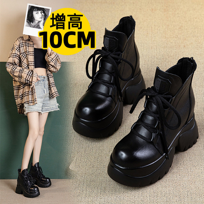 厚底头层牛皮马丁靴女2025新款内增高10CM冬季加绒真皮小短靴显瘦