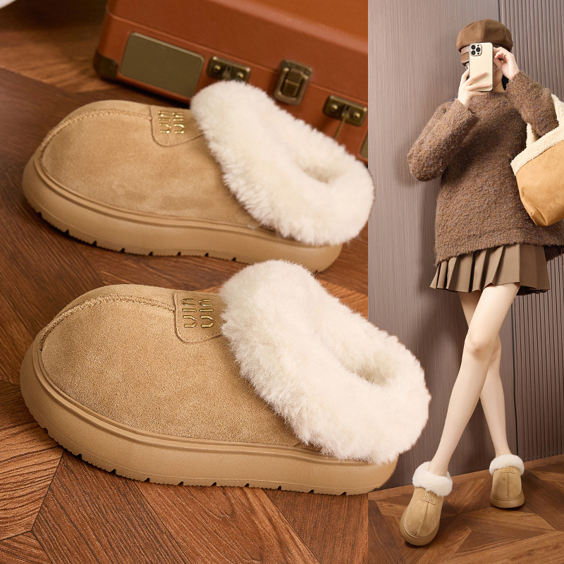 厚底毛毛包头棉拖鞋东北保暖舒适