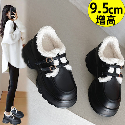 厚底增高10CM加绒保暖毛毛鞋百搭