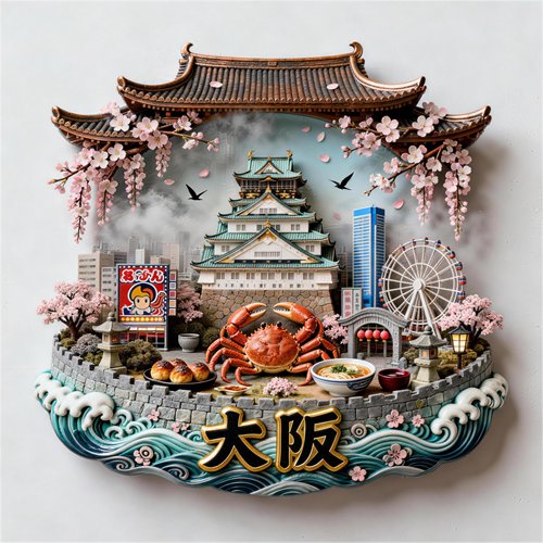 大阪金属浮雕磁吸冰箱贴