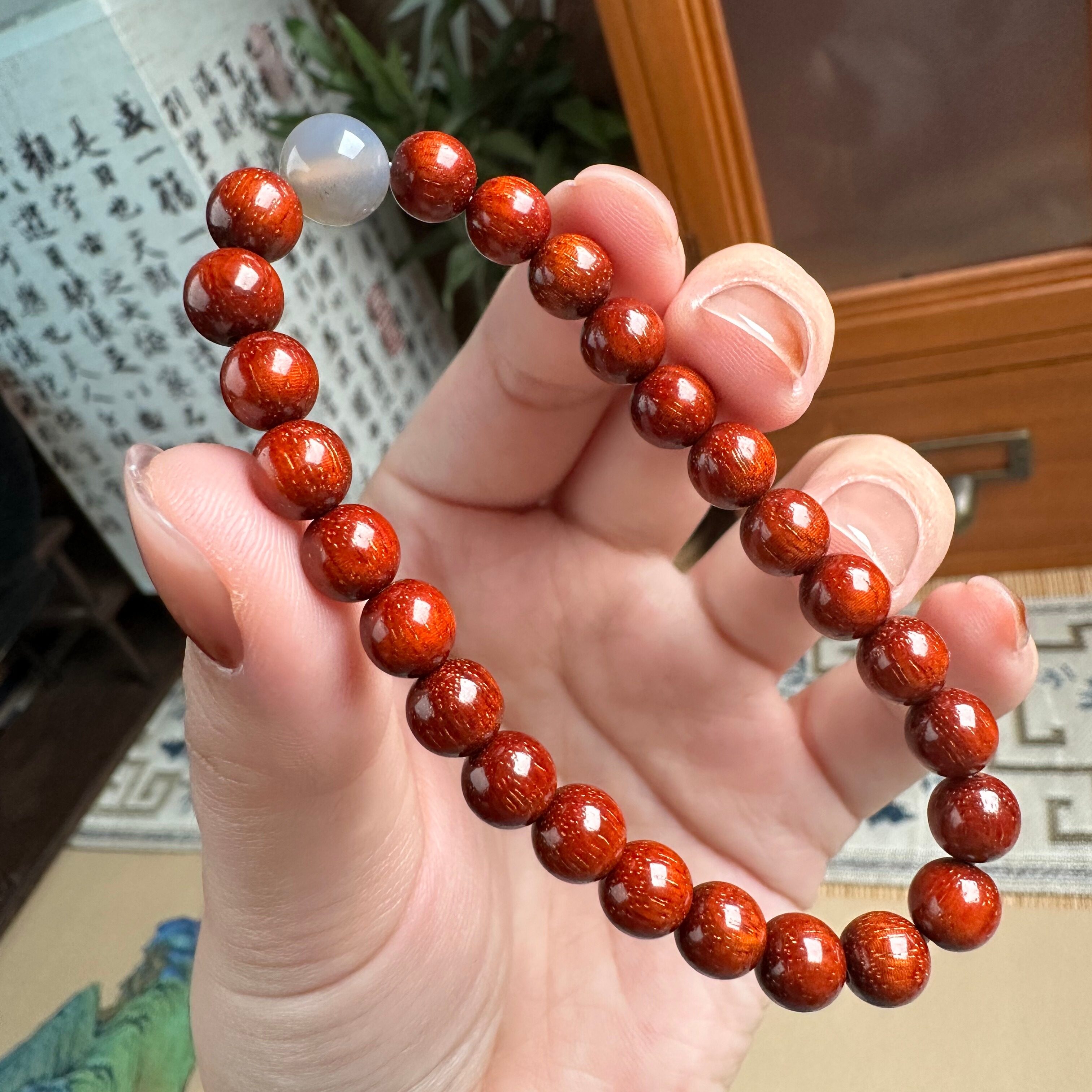 高端血檀手串6mm小规格单圈天然檀香木质佛珠手链女多圈沉香盘玩