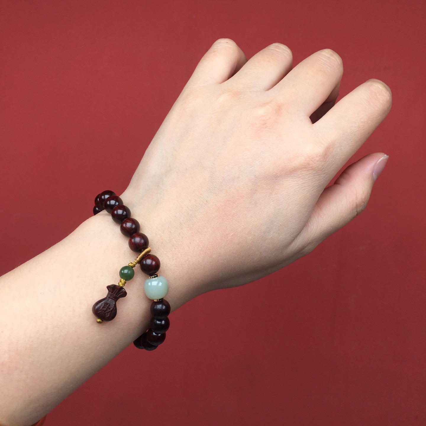 印度小叶紫檀手串双圈钱袋叠戴招财转运补木手链女款檀木文玩佛珠