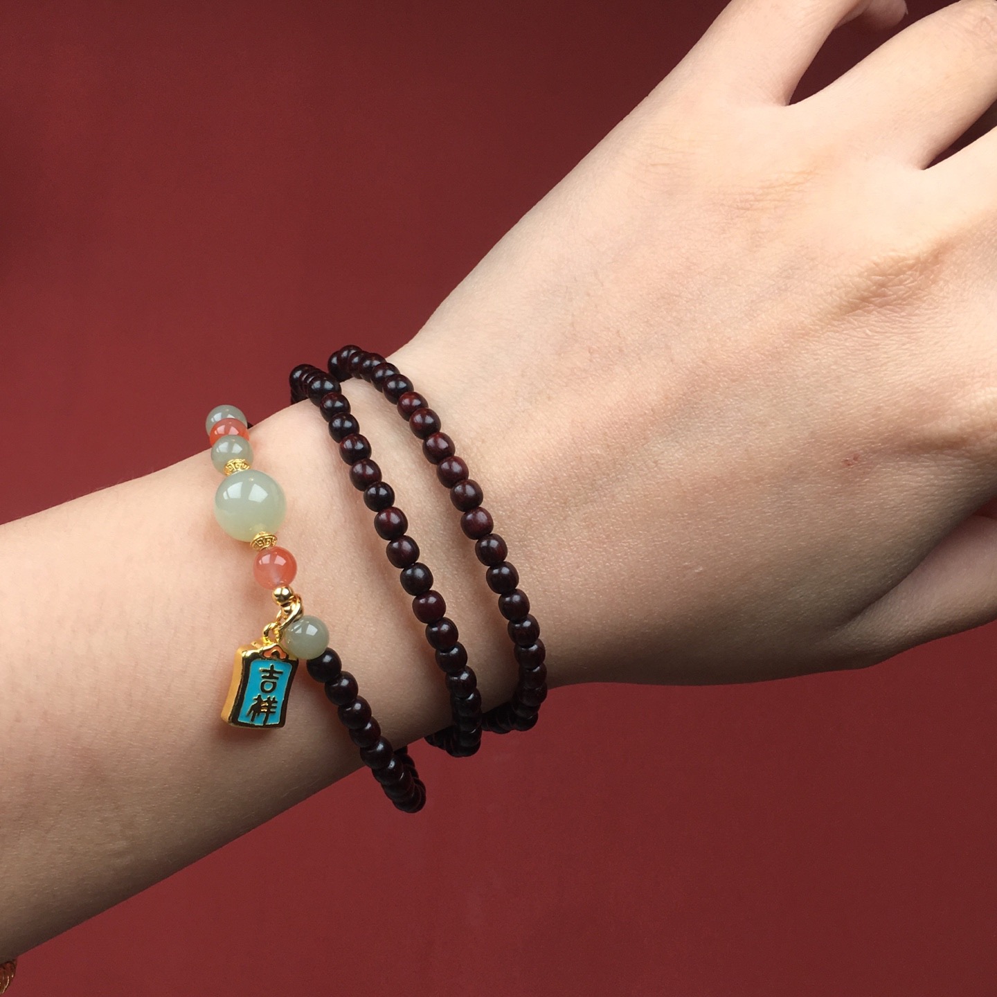 正宗印度小叶紫檀老料手串三圈百搭叠戴招财转运补木手链女款文玩