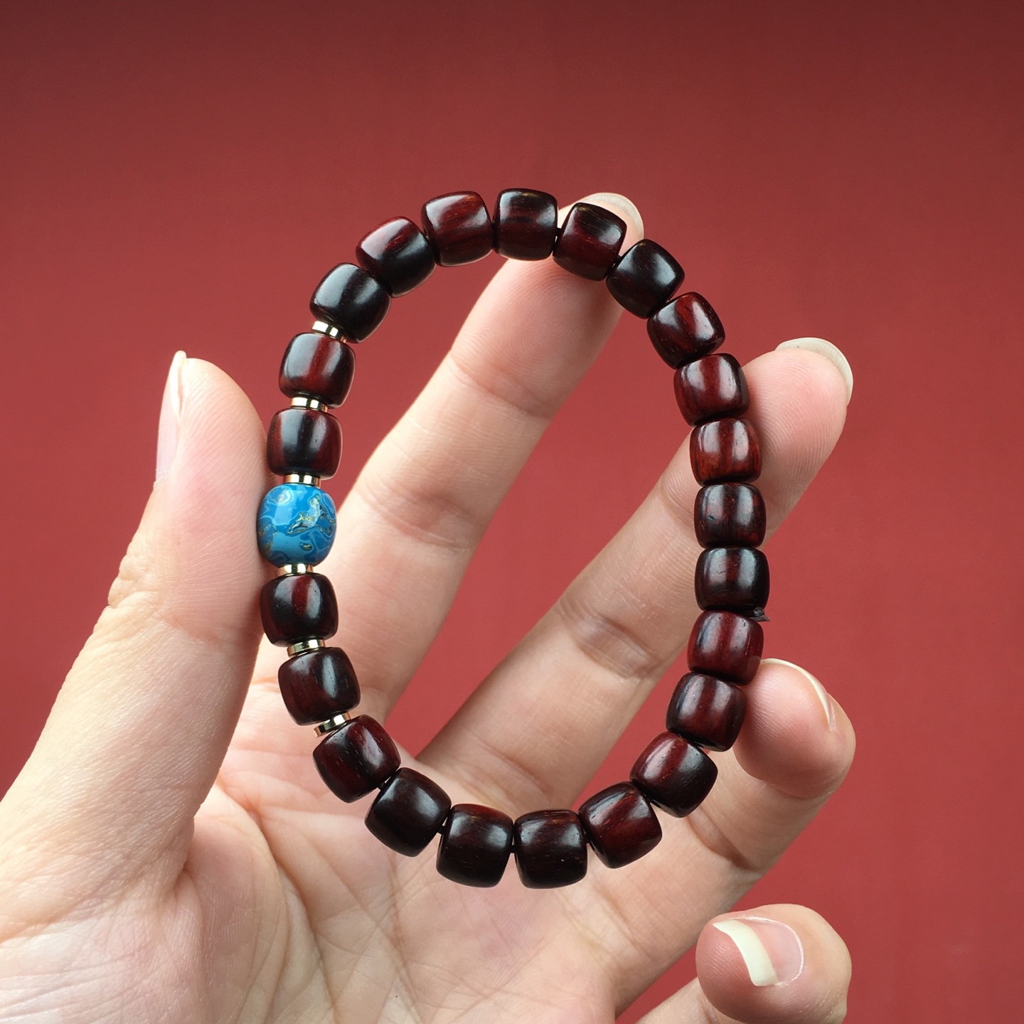 印度小叶紫檀大漆单圈手链女款佛珠念珠男女款文玩老型珠手串礼品