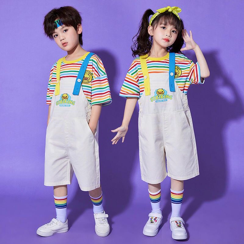 六一儿童演出小学生校运动会表演班服装幼儿园啦啦队可爱鸭背带裤