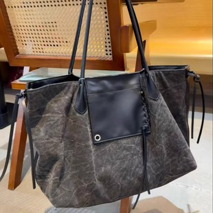 欧韩设计感洗水牛仔托特手提单肩通勤大包时髦百搭潮大容量购物袋