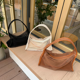 夏日度假镂空网格腋下小方包手提单肩女子母包时髦百搭潮个性 包