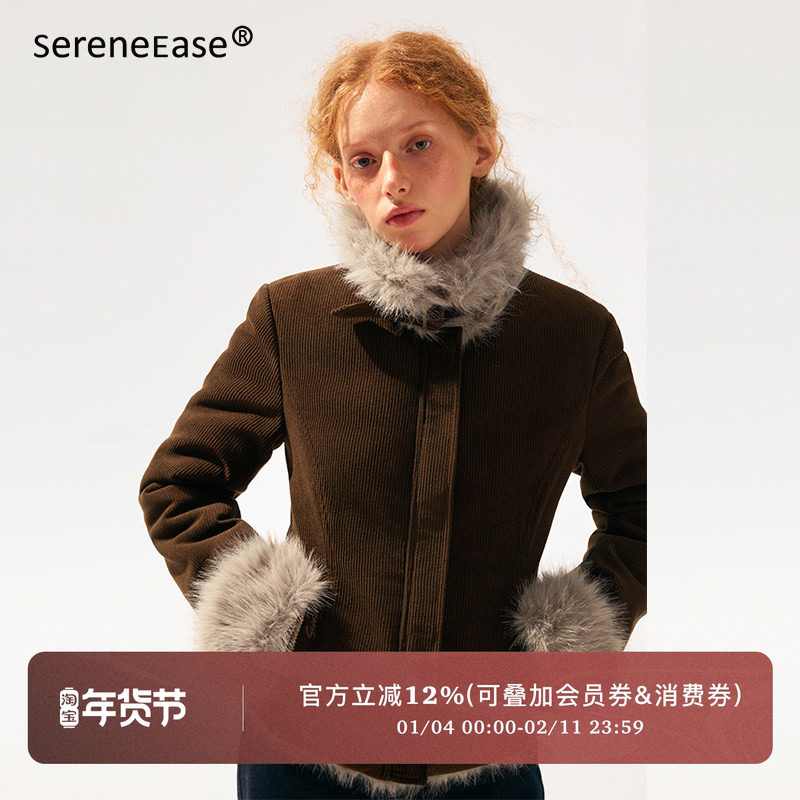 SereneEase双面穿灯芯绒毛绒上衣女冬季新款加厚保暖座山雕短外套,女装/女士精品,短外套,淘宝优惠券,粉丝福利购,淘宝优惠卷