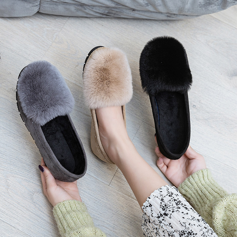 2025冬保暖毛毛鞋女外穿豆豆鞋女厚底兔毛平底中跟加绒大码41-43,女鞋,乐福鞋（豆豆鞋）,淘宝优惠券,粉丝福利购,淘宝优惠卷