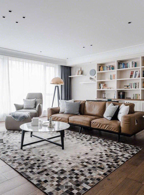 小清新牛皮地毯灰色客厅卧室样板房衣帽间真毛皮地毯现代简约rug