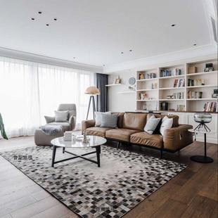 小清新牛皮地毯灰色客厅卧室样板房衣帽间真毛皮地毯现代简约rug