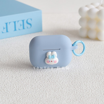 油头鸥原创可爱眨眼小兔子4适用于AirPodspro2壳连体不掉盖pro二代三代蓝牙无线硅胶保护套ipods盒airpods3软