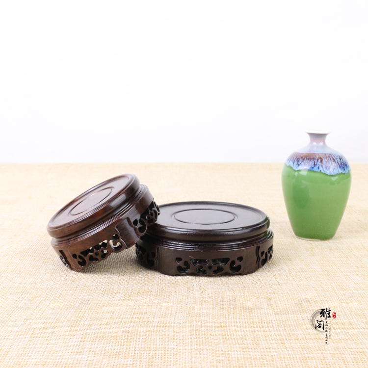 黑檀圆形小底座古玩摆件奇石玉器花瓶底座瓷器紫砂壶茶杯香炉木托