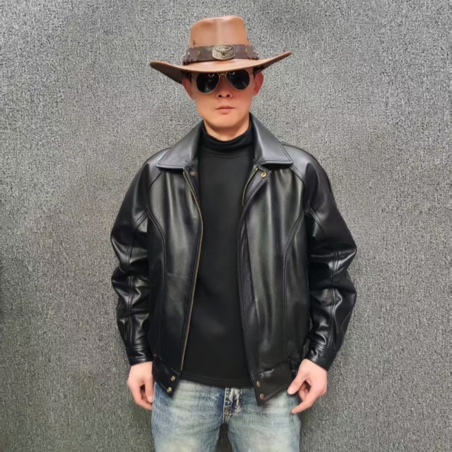 头层牛皮皮衣外套男款港版宽松扩版真皮皮衣翻领百搭经典帅气潮流
