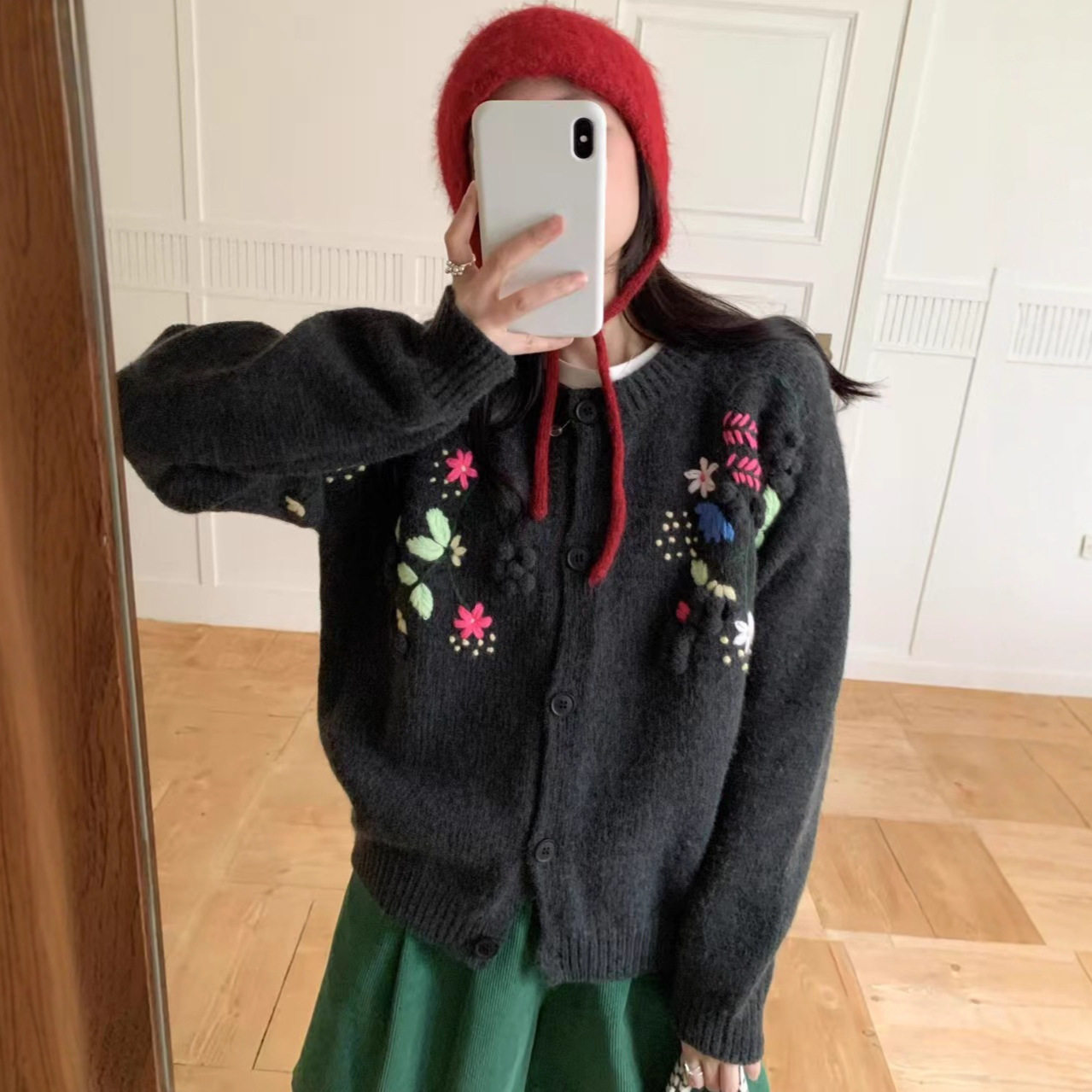 园园美衣韩版重工刺绣立体花朵毛