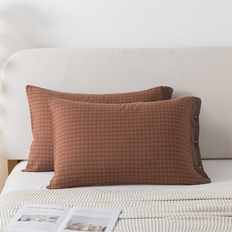 秋冬季纯棉加厚枕套一只装全棉四层纱布吸汗透气50*78按扣式加大