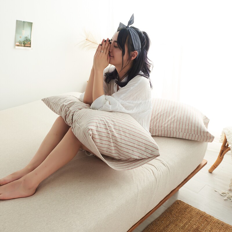 天竺棉枕套一只全棉纯棉针织彩棉枕头套简约条纹信封日式柔软裸睡