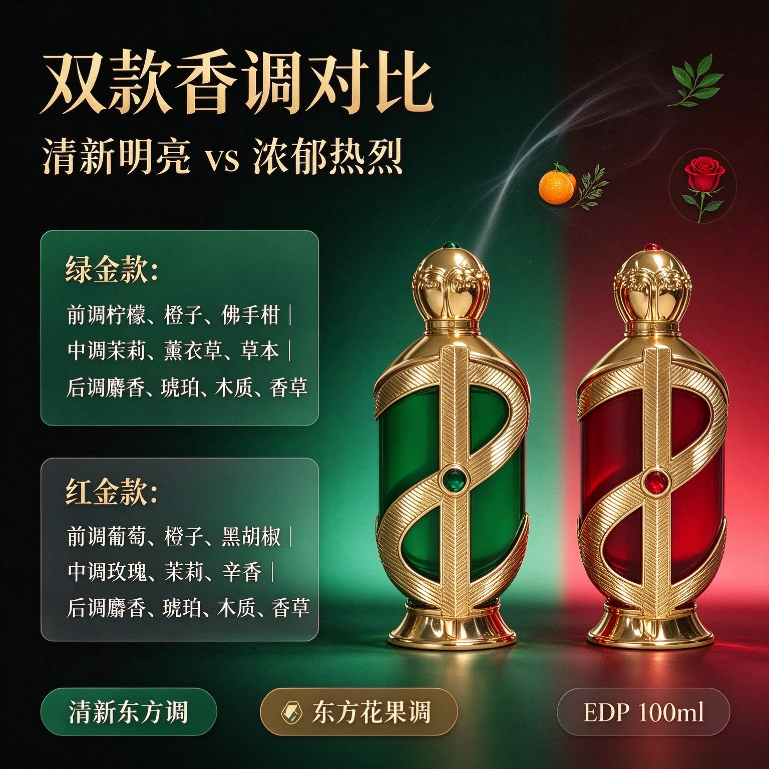 中东复古金樽香水 绿瓶清新红瓶浓郁东方调男女持久留香浓香水
