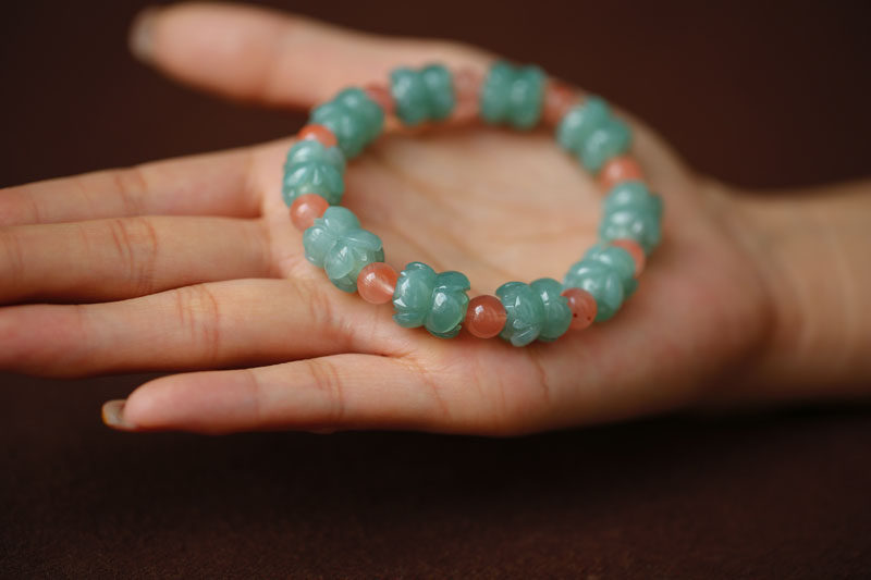 【清梦】天然缅甸翡翠A货老坑高冰莲花路路通手链一枚【藏品】