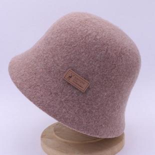 S05韩版绒感羊毛针织混纺渔夫帽子女保暖休闲百搭纯色帽冬季盆帽