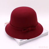 D03韩版 春秋冬天仿羊绒毛呢女盆帽渔夫帽蝴蝶结圆顶礼帽亲子儿童