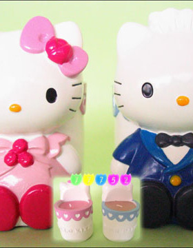 中古2000版正版绝版三丽鸥正版凯蒂猫HelloKitty猫情侣烛台一对