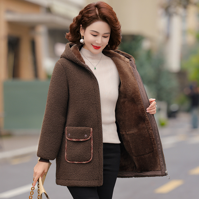 妈冬装摇粒绒加绒加厚外套棉衣