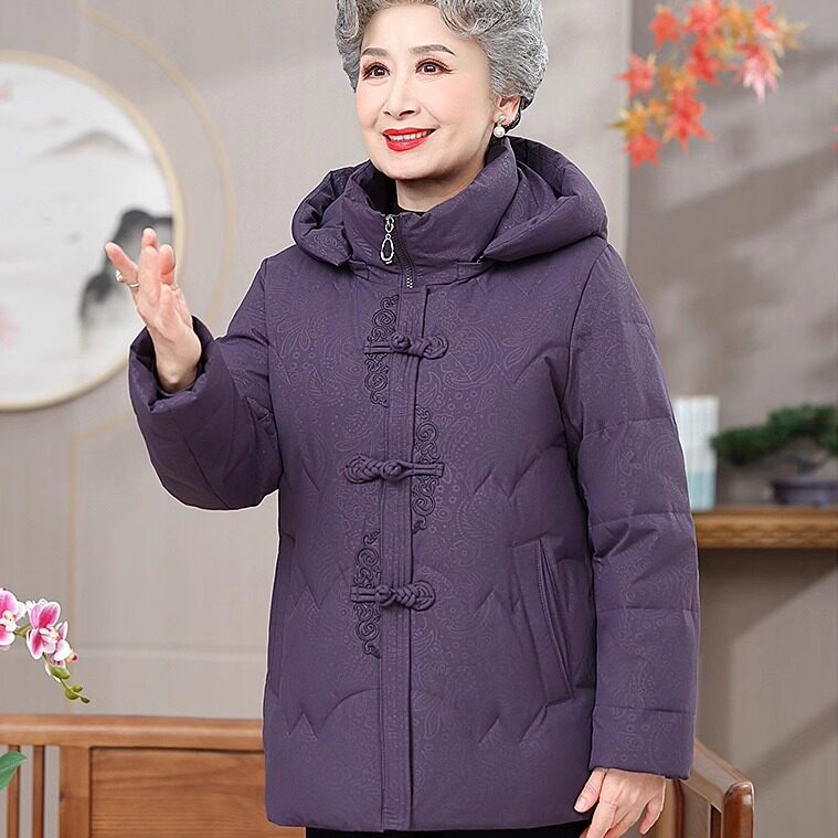 中老年紫色加厚夹棉棉服女款2025新款羽绒棉服女士新中式棉衣外套