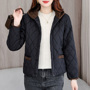 妈妈短款秋冬夹棉外套女2025新款时尚洋气小个子休闲连帽棉服棉衣