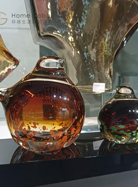 环球软装设计蓝色玻璃鸟抽象雕塑摆件样板房专卖店招财镇宅装饰品