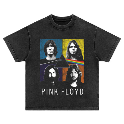 美式复古Vintage tee pink floyd音乐节水洗做旧纯棉短袖t恤男女