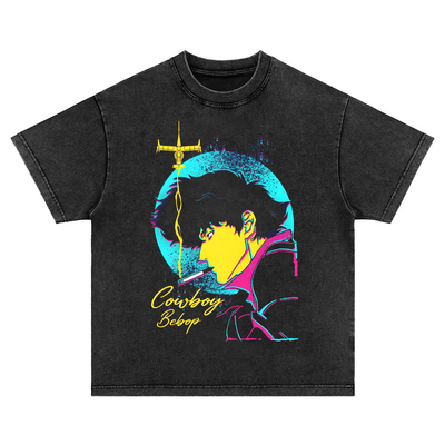 美式复古Vintage 星际牛仔cowboy bebop 水洗做旧短袖t恤男女卫衣