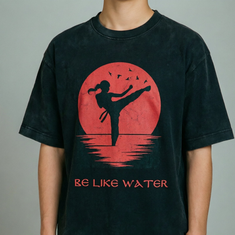 李小龙武术功夫 重磅复古vintage水洗做旧纯棉宽松短袖t恤男女tee