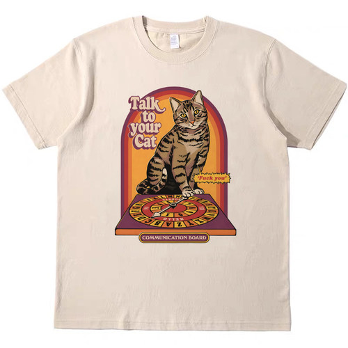和你的猫说话 美式搞怪复古vintage短袖男女情侣T恤纯棉teeshirt
