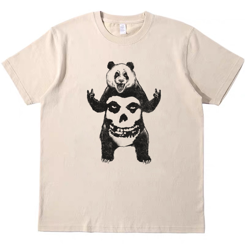 朋克乐队Misfits搞怪熊猫古着印花T恤复古vintage男女纯棉短袖tee