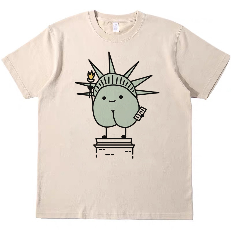 搞怪自由女神 美式复古休闲T恤vintage男女宽松纯棉短袖tee上衣