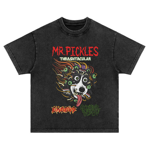 腌黄瓜先生Mr. Pickles 直喷印花vintage水洗做旧长短袖T恤上衣