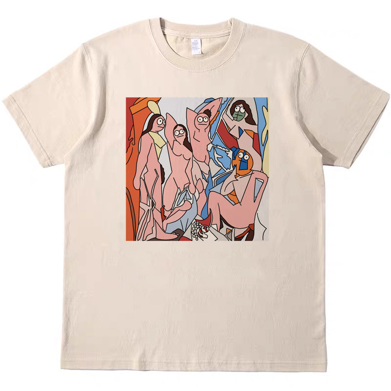 毕加索马格利特 趣味搞怪插画美式复古T恤男女宽松纯棉短袖tshirt