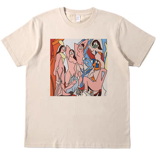 艺术马格利特 趣味搞怪插画美式复古T恤男女宽松纯棉短袖tshirt