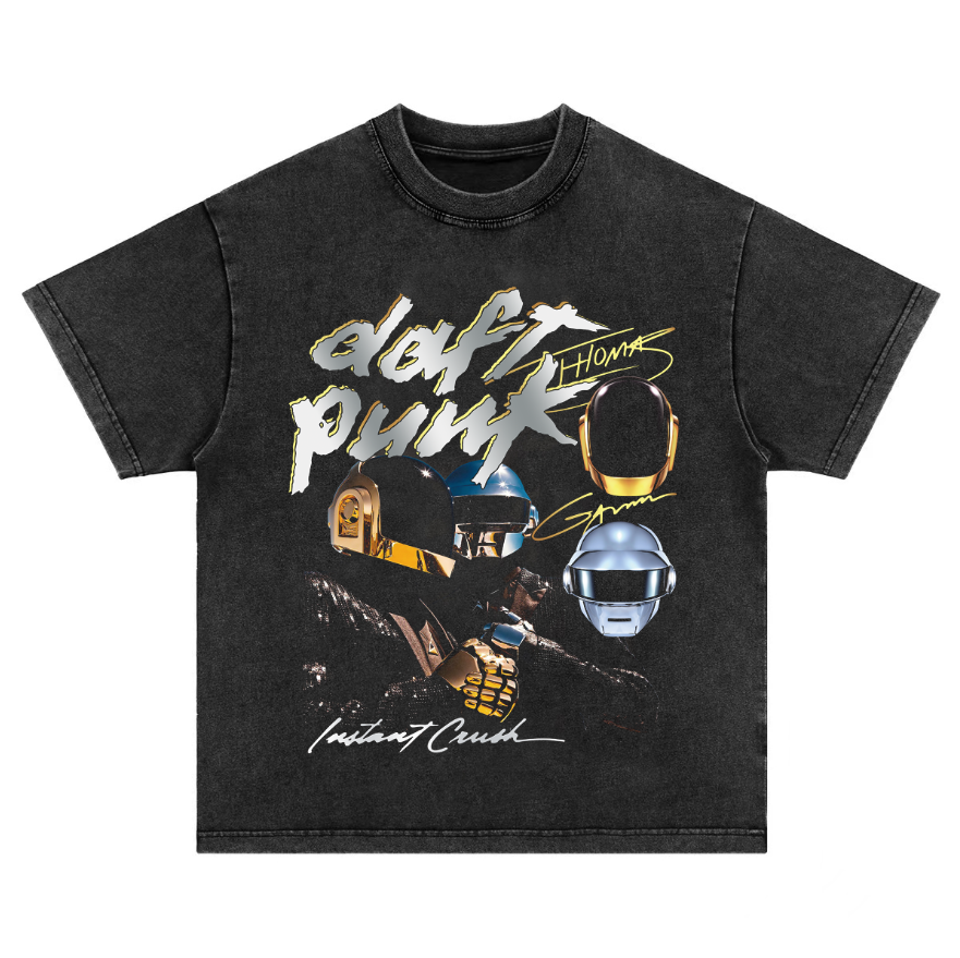 蠢朋克daftpunk 重磅纯棉水洗做旧美式宽松男女长短袖t恤卫衣tee