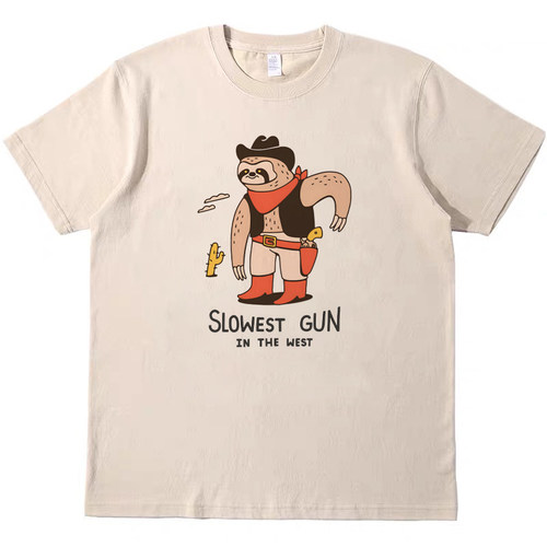 西部最慢的枪 搞怪美式T恤复古vintage男女宽松休闲短袖teeshirt