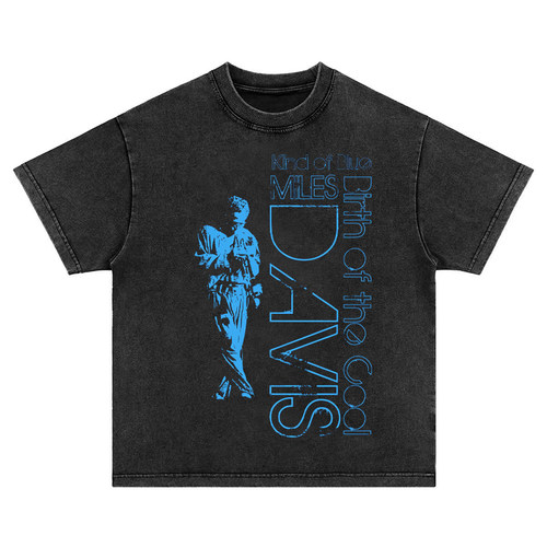 黑暗王子miles davis 重磅直喷美式复古水洗做旧短袖T恤卫衣男女