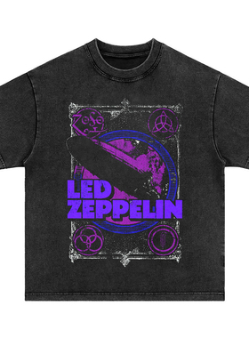 Led Zeppelin齐柏林飞艇 水洗做旧纯棉宽松圆领长短袖t恤男女卫衣