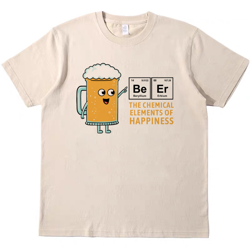 啤酒beer趣味卡其色T恤复古美式男女款情侣纯棉宽松bf短袖tshirt