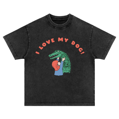 love my dog 可爱趣味美式复古Vintage水洗做旧短袖T恤男女卫衣