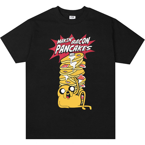 探险活宝培根煎饼 卡通动画美式复古T恤男女宽松纯棉短袖teeshirt